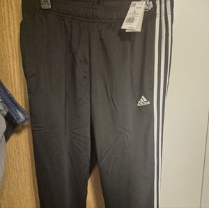 MENS NWT Adidas Black Joggers with White Stripes